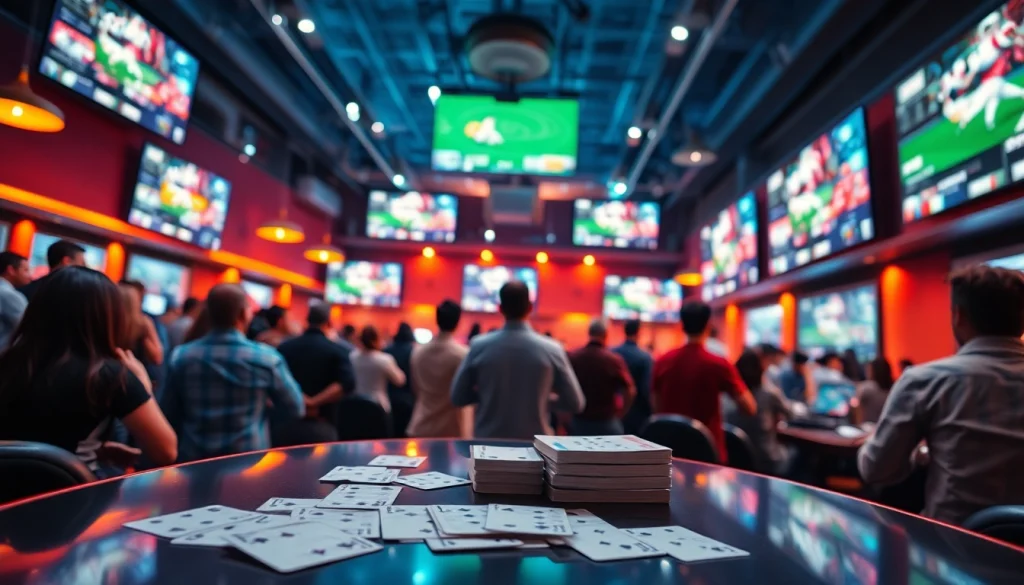 Experience the energetic atmosphere of betting at bet994 net with excited bettors and live sports displays.