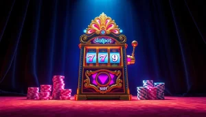 Experience thrilling wins with the slot99 slot machine, gleaming under warm lights and surrounded by vibrant casino chips.