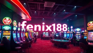 Experience the excitement of fenix168 with vibrant casino games, neon lights, and engaged players.