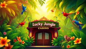Discover the exciting world of Lucky Jungle casino, featuring vibrant animals and lush greenery inviting players to explore.