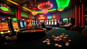 Experience the thrill of online gambling with bong da lu fun, featuring roulette tables and vibrant slot machines.