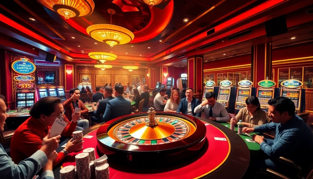 Experience the excitement of f168.run with colorful casino games and vibrant players enjoying the thrill of gambling.