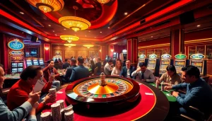 Experience the excitement of f168.run with colorful casino games and vibrant players enjoying the thrill of gambling.