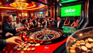 Enthusiastic players enjoying high-stakes roulette at , showcasing the thrill of casino gambling.