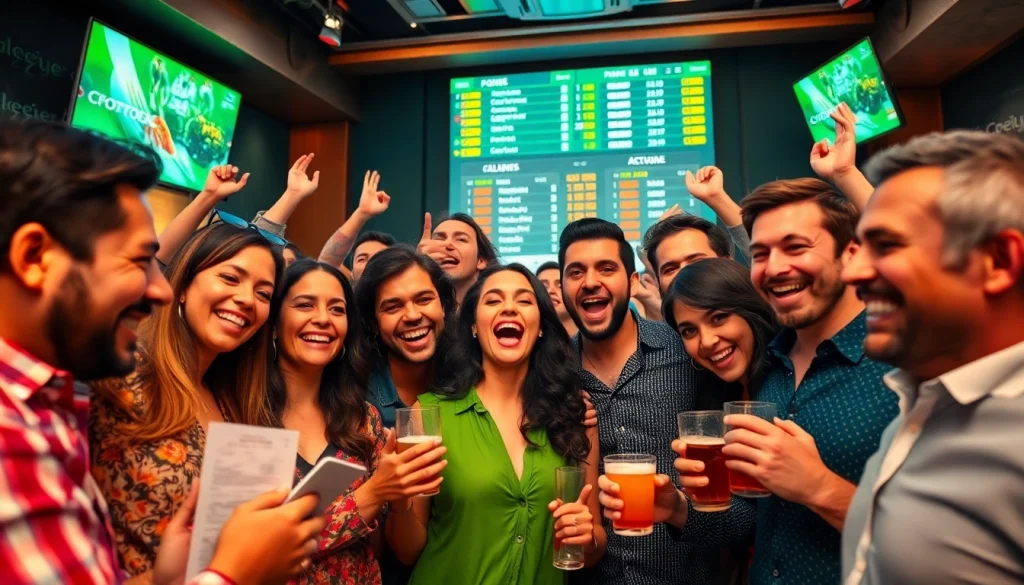 Excited patrons engaging at güvenilir bahis siteleri, showcasing sports betting excitement.