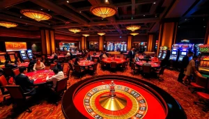 Thrilling poker game scene at Nhà cái 123B casino showcasing excited players and vibrant ambiance.