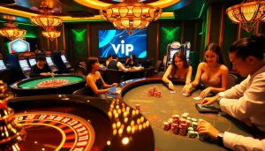 Experience exclusive gambling with rr88 vip at a luxury casino, showcasing lively tables and high-stakes gaming.