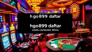 Experience thrill with hgo909 daftar at vibrant casino tables, featuring lively players and colorful slot machines.