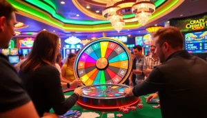 Experience the exhilarating live crazy time game with players cheering at the vibrant casino table.