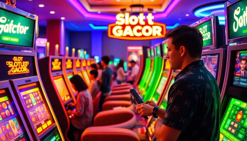 Players experiencing the thrill of winning at Slot Gacor machines in a vibrant online casino.