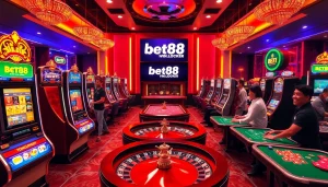 Experience the electrifying atmosphere at bet88vn.locker with players celebrating big wins at stunning slot machines.