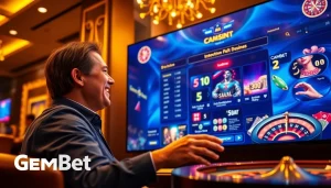 Experience the excitement of GemBet Online Casino with a player enjoying thrilling games in luxurious surroundings.