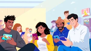 Players enjoying ALL YONO GAMES on mobile devices in a vibrant gaming environment.